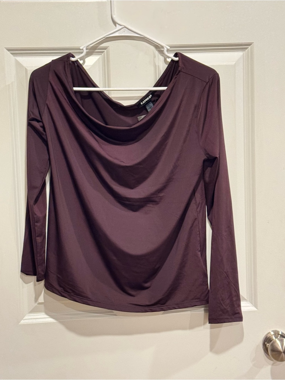 Express Plum Draped Cowl Neck Long Sleeve Top